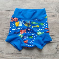 Swim nappy klasické polyesterové plavky Modré s rybičkou