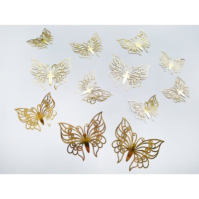 Nalepte.cz Luxusní 3D motýli na zeď zlatí IV 8 až 12 cm