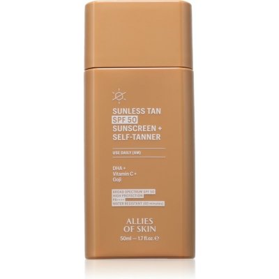 Allies of Skin Sunless Tan SPF 50 Sunscreen + Self-Tanner opalovací krém se samoopalovacím účinkem SPF 50 50 ml – Zboží Dáma