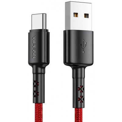 Vipfan X02 USB na USB-C, 3A, 1,8m, červený