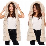 Fashion week chlupatá kožešinová vesta s kapuci Delux Exclusive MAD03 Béžový – Zboží Dáma