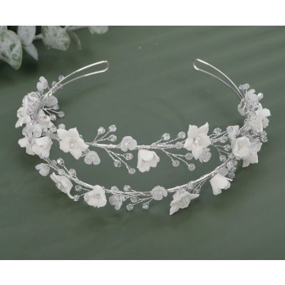 Naishide Jewelry Čelenka do vlasů s bílými keramickými květy Druh barvy: Stříbrná – Zbozi.Blesk.cz