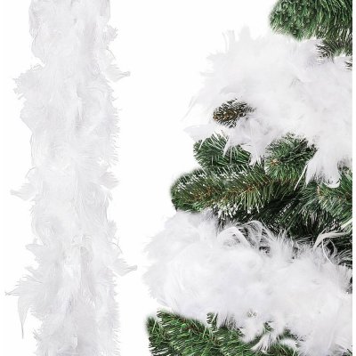 SPRINGOS Vánoční řetěz Girlanda 4m z pravého peří bílá
