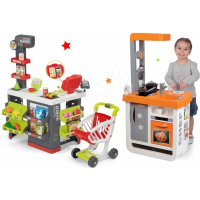 Smoby 310803-3 kuchynka Bon Appétit Chef s chladničkou a kávovarom+obchod Supermarket s elektronickou pokladňou – Zboží Mobilmania