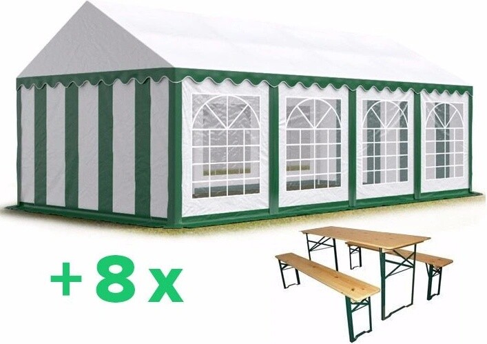 Pártystany Jičín Pártystan 5x8m Premium + 8ks Pivní set 200x50cm Premium Zeleno-bílá