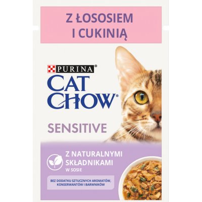 CAT CHOW Sensitive krmivo s lososem a cuketou v omáčce 85 g