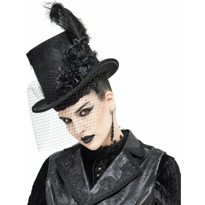 klobouk DEVIL FASHION Abandoned Carnival Gothic Top Hat with Fishnet and Feathers AS082 L-XXL – Zboží Mobilmania