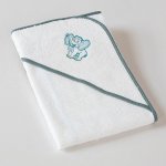 Veba LOTA s kapucí bílá s výšivkou Slůně šedozelená lemovka 75x75 cm – Zboží Dáma