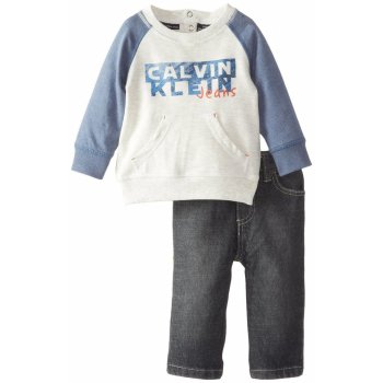 Calvin Klein set kalhot a mikiny Gray blue French Terry Top with Jeans šedá