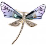 Prima-obchod brož s broušenými kamínky vážka motýl fialová lila vážka 109034 – Zboží Dáma