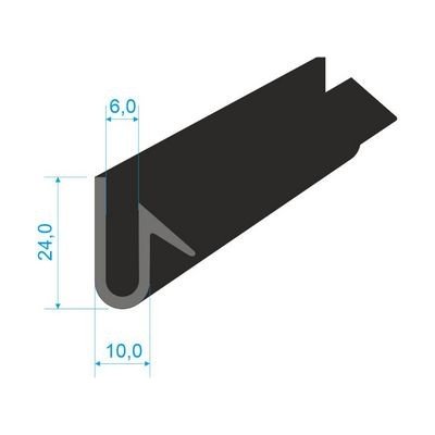 00535031 Pryžový profil tvaru "U", 24x10/6mm, 70°Sh, EPDM, -40°C/+100°C, černý – Zbozi.Blesk.cz
