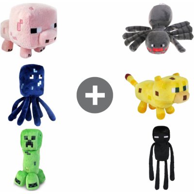 Jazwares Minecraft zvířátka Sada 6 ks Pavouk/Enderman/Skřítek/Prasátko/Kočka cca 22 cm – Zbozi.Blesk.cz