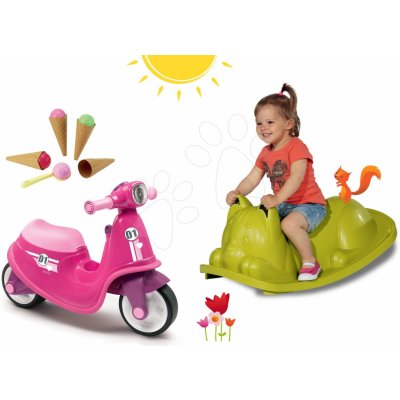 Smoby set Scooter Pink s gumovými koly a houpačka na zem Kocour se zmrzlinou 721002-15 – Sleviste.cz