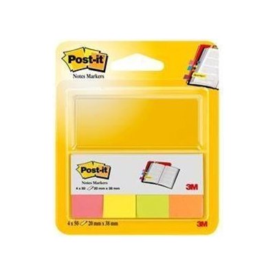3M POSTIT Samolepicí záložky, mix neonových barev, 20 x 38 mm, 4x 50 listů, 3M POSTIT 7100191579 ,balení 200 ks – Hledejceny.cz