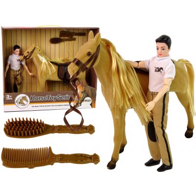 LEANToys jezdec s hnědým koněm a doplňky