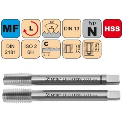 NÁSTROJE CZ Sadový závitník /CZZ0300L/SADA LH ISO2 HSS DIN 2181 LEVÝ Závit: M10x1-SD celá sada – Hledejceny.cz