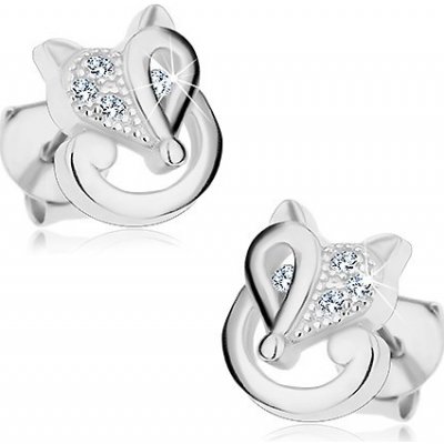 Šperky eshop stříbrné náušnice liška zdobená zirkonky čiré barvy puzetky G24.09