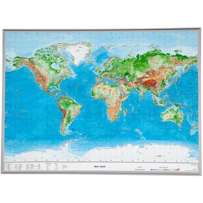Svět - plastická mapa 80 x 60 cm v dřevěném rámu – Zboží Mobilmania
