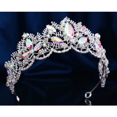 B-Top postříbřená korunka tiára do vlasů Ice Queen s AB krystaly – Zboží Mobilmania