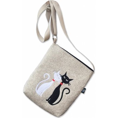 Ovčí Věci Filcová kabelka Černá a bílá kočka – Zboží Mobilmania