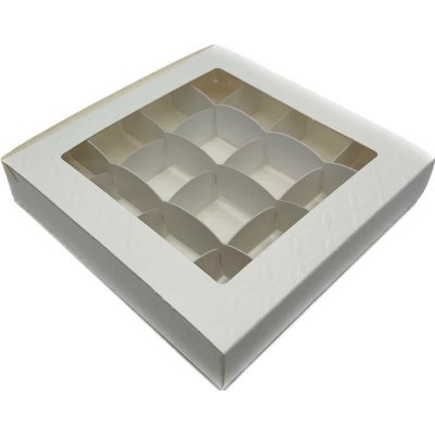 Krabička na pralinky s mřížkou a průhledným okénkem - bílý dekor 16x16x3 cm – Hledejceny.cz