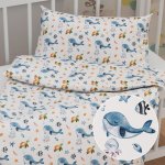 Biante dětské povlečení Sandra SA 660 Modré velryby a mořská zvířátka na bílém 90 x 130 cm 40 x 60 cm – Hledejceny.cz