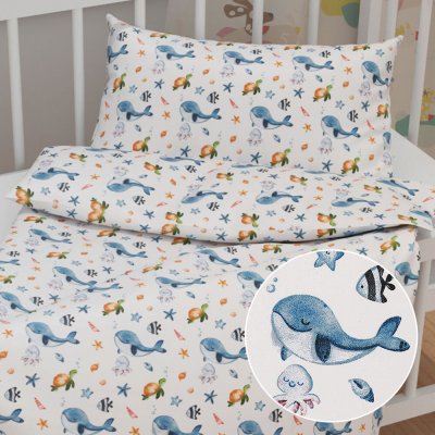 Biante dětské povlečení Sandra SA 660 Modré velryby a mořská zvířátka na bílém 90 x 130 cm 40 x 60 cm – Hledejceny.cz