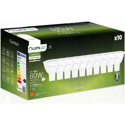 Lumiled 10x LED žárovka GU5.3 MR16 8W = 80W 720lm 4000K neutrální 120° 12V – Zboží Živě