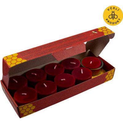 Kerzenfarm Sada čajových svíček ze včelího vosku (9 ks + stojánek) - bezobalové, červené - ruční výroba | Zboží Auto