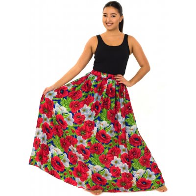Himalife maxi sukně s kapsami Vlčí mák červená s bílou – Zboží Mobilmania
