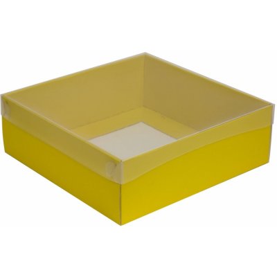 Dárková krabice s průhledným víkem 300x300x100/35 mm, žlutá – Zboží Mobilmania