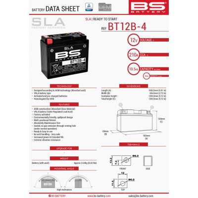 FIAMM FT12A-BS - Batería Moto Fiamm Agm 12V 10Ah 160A CCA