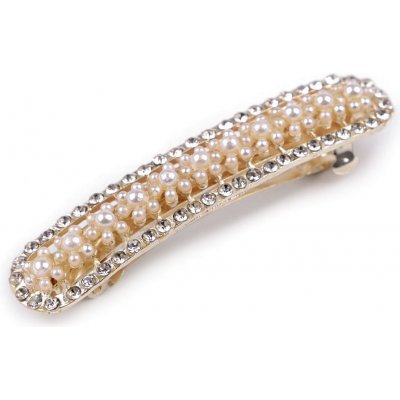 Prima-obchod Francouzská spona do vlasů s perlami a broušenými kamínky, barva 2 perlová crystal