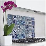 Crearreda samolepicí dekorace hliníková do kuchyně za sporák Bellacasa Modré obklady 67215 / Hliníková dekorace Blue Azulejos (47 x 65 cm) – Zboží Mobilmania