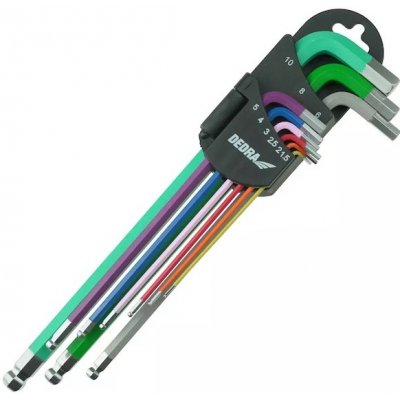 Dedra 06F215 Imbusové klíče s kuličkou extra dlouhé barevné,1,5–10mm,sada9ks, S2