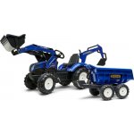 FALK Šlapací traktor New Holland T8 s nakladačem rypadlem a maxi vlečkou modrý – Zboží Dáma