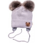 BABY NELLYS Zimní čepice s fleecem Teddy Bear chlupáčk. bambulky sv. šedá šedá – Zboží Dáma