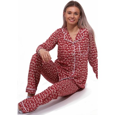 Elegantní pyžamo celopropínací pro ženy či dívky Ho ho ho na kojení 1B2198 červená – Zboží Mobilmania