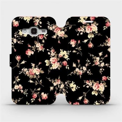 Pouzdro Mobiwear Parádní flip Samsung Galaxy J3 2016 - VD02S - Květy na černé – Zboží Mobilmania