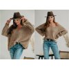 Dámský svetr a pulovr Fashionweek Luxusní teplý svetr dámský s výstřihem do V NELI Capuccino