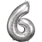 Amscan Balónek fóliový číslice 6 stříbrná 55 x 88 cm