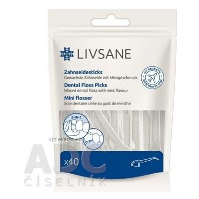 LIVSANE Zubní nit na držáku voskovaná s příchutí máty 2v1 40 ks – Zboží Dáma
