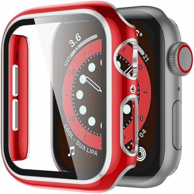 AW Lesklé prémiové ochranné pouzdro s tvrzeným sklem pro Apple Watch Velikost sklíčka: 38mm, Barva: Červené tělo / stříbrný obrys IR-AWCASE008