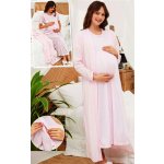 Kojící a těhotenská košilka a pruhovaný župan v kompletu v dlouhé délce 1G0613 růžová – Zboží Dáma