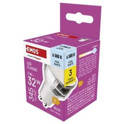 Emos LED žárovka Classic MR16 stříbrná/ GU10 3 W 32 W 345 lm studená bílá ZQ8E19 – Hledejceny.cz