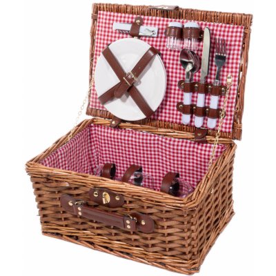 Boltze Home Piknikový proutěný košík DARCEL, talíře, sklenice, příbory, růžový – Hledejceny.cz