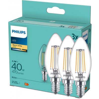 Philips svíčka, 4,3W, E14, teplá bílá, 3ks – Sleviste.cz
