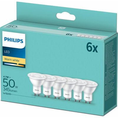 Philips žárovka LED bodová, 4,7W, GU10, teplá bílá, 6ks – Hledejceny.cz