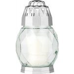 Hřbitovní lucerna skleněná Diamant stříbrná 24 hod (výška 180 mm, šířka 110 mm) – Zboží Mobilmania