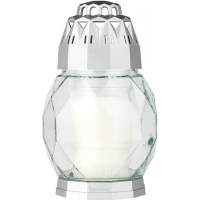 Hřbitovní lucerna skleněná Diamant stříbrná 24 hod (výška 180 mm, šířka 110 mm) – Zboží Mobilmania